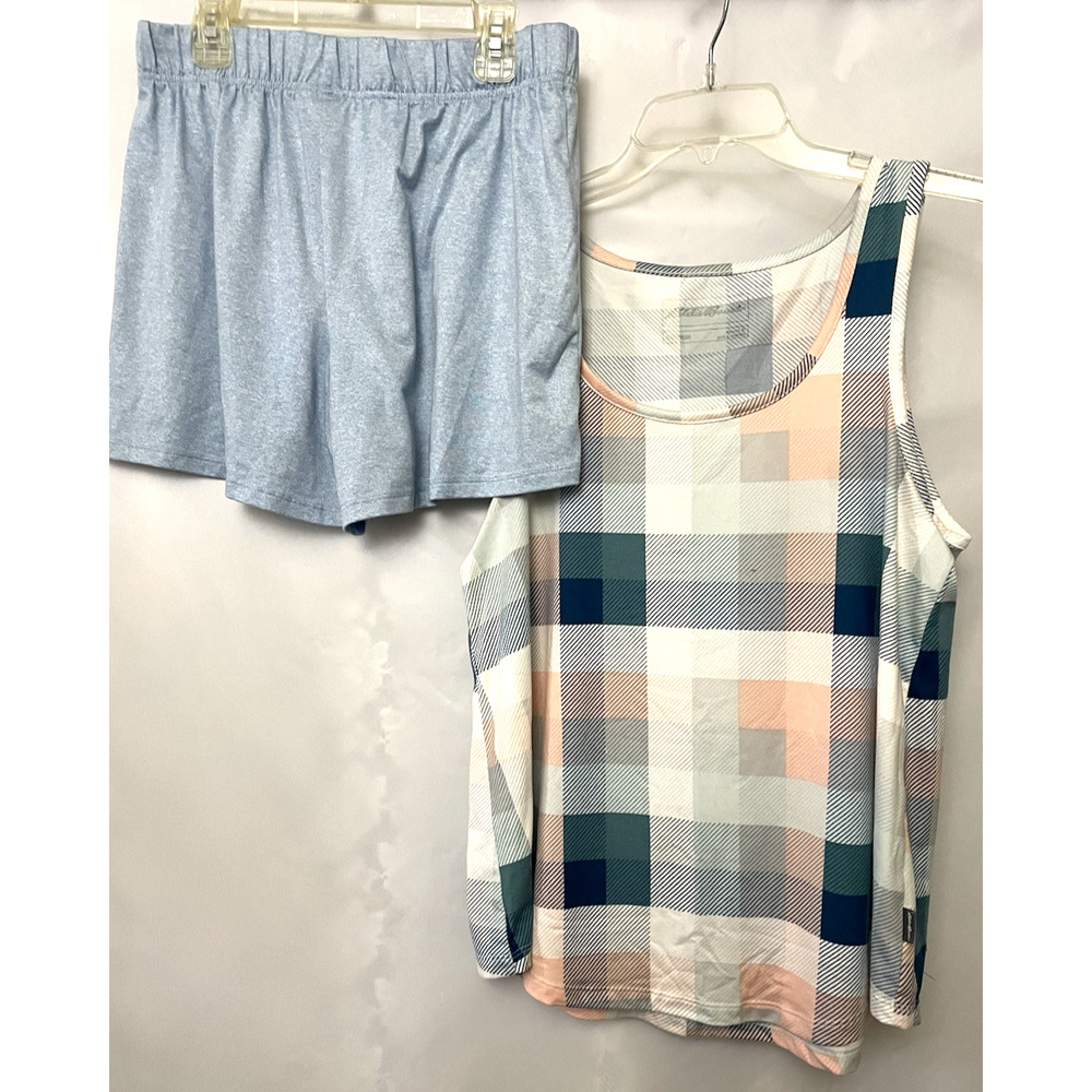 Eddie Bauer Women's M Sleep Shorts Pajama Set Mauve Blue Plaid Comfy Loungewear